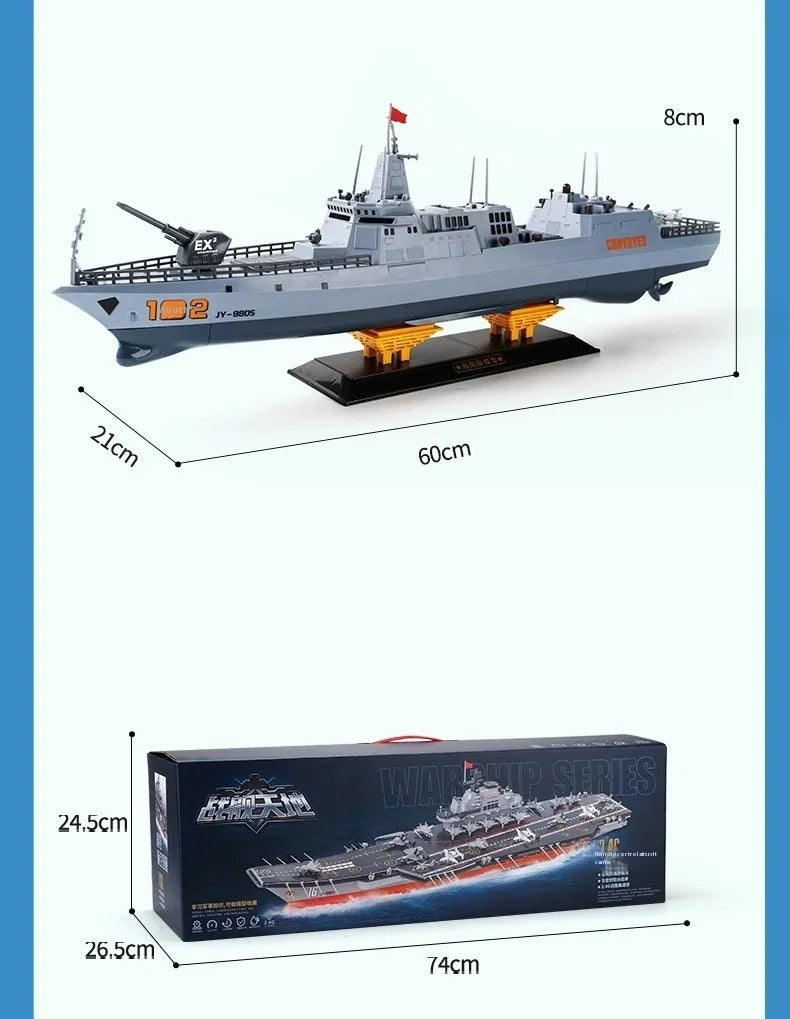 60CM Large RC Ship Simulation Destroyer Model Summer Water Spray Outdoor Toy For Kid Long Range Remote Control Ship Boy Gift