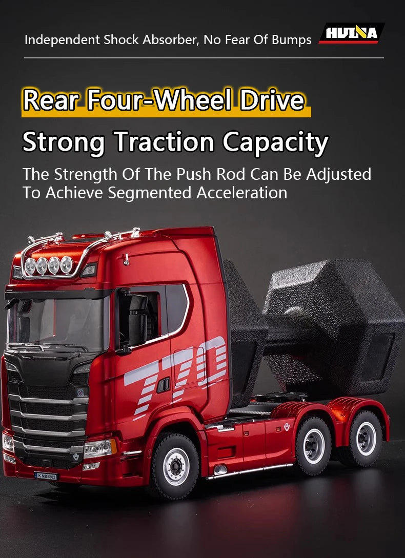 HUINA 1/18 19CH RC Truck 1501 770S Scania Alloy Tractor 2.4G Remote Control Engineering Trailer Truck with Light and Sound Toys
