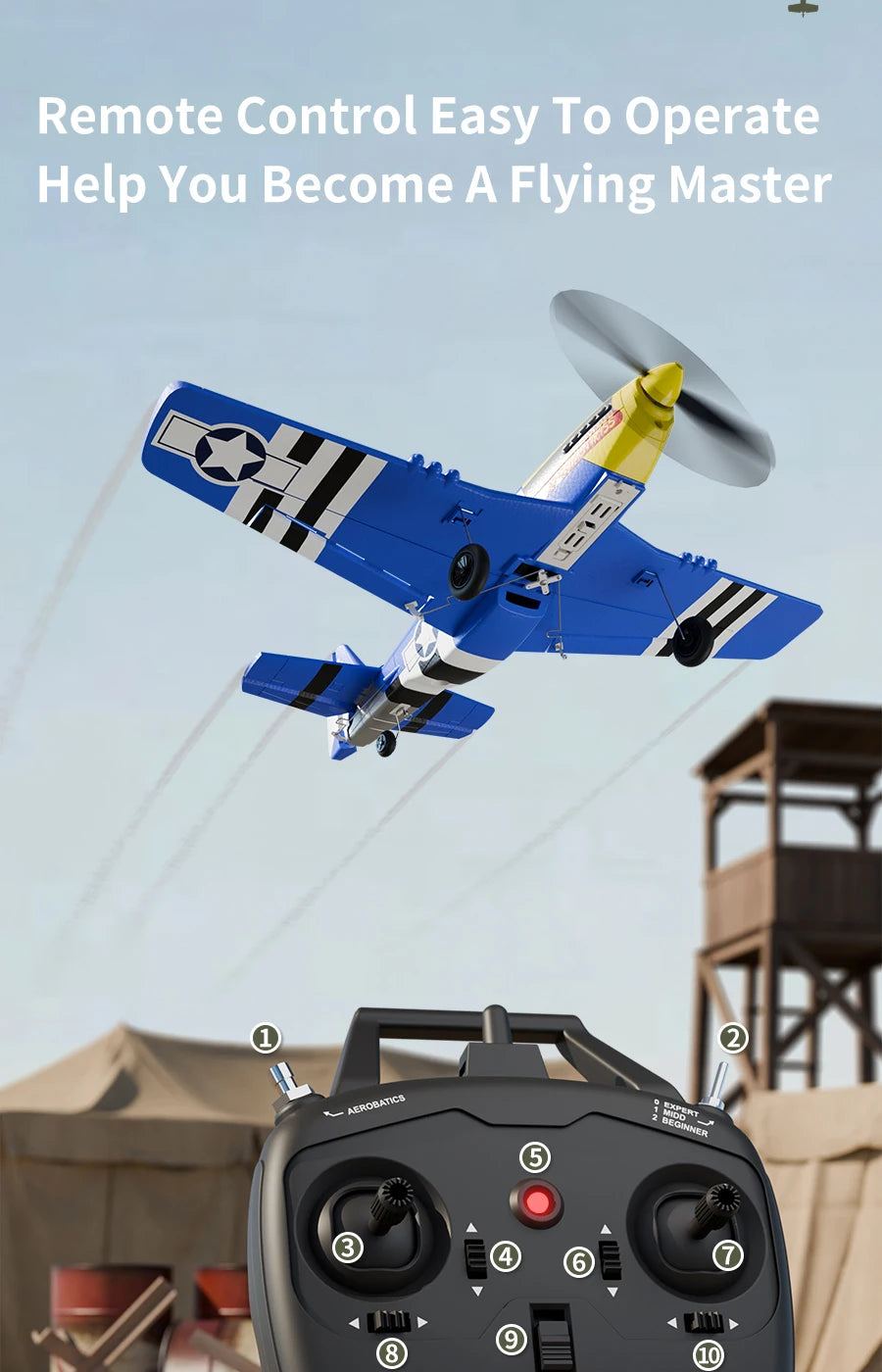 P51 Mustang RC Plane 2.4G 4CH 6 Axis EPP Foam 410MM Fixed Wingspan One Key Aerobatic RC Fighters Glider Toys Gifts