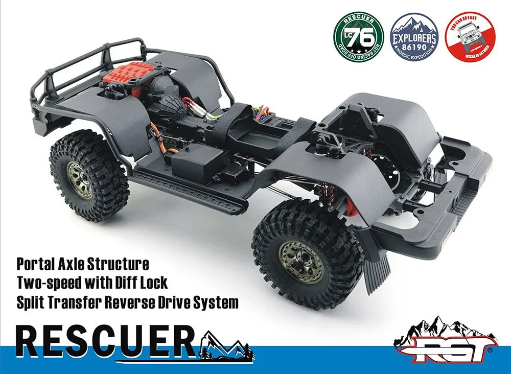 RGT EX86190 RC Cars Off-Road Vehicle: Rescuer 1/10 4WD Simulated Climbing Car LC76 Electric RC Model - Great Gift for Children
