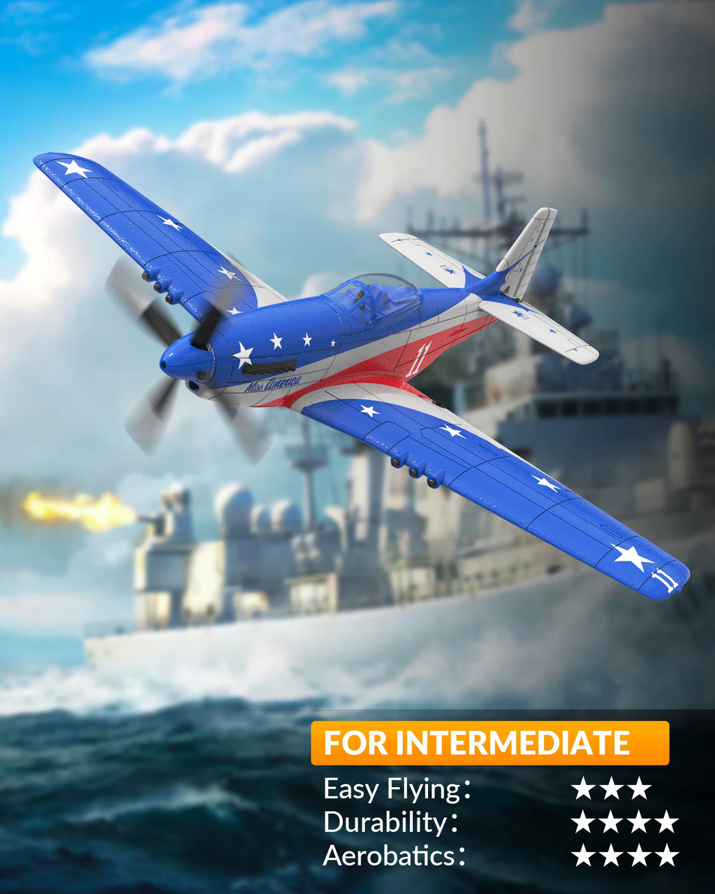 Volantex RC Plane, P51D Mustang RTF RC Airplane,One-Key Aerobatic, Stable and Safe,Suitable for Outdoor Activity and gifts