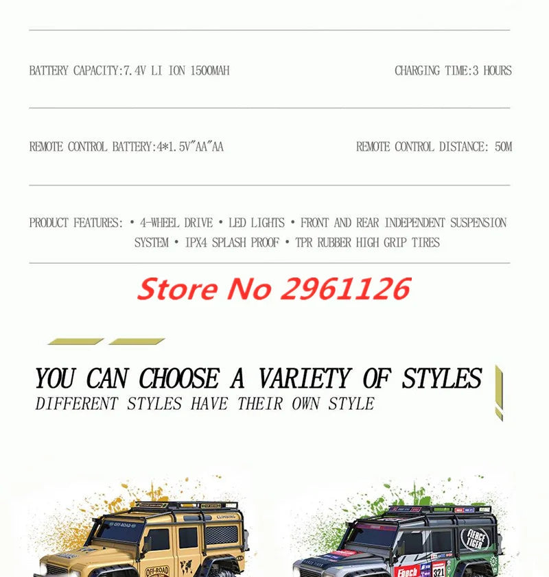 47CM Large RC Climbing Car 4WD 2.4G 1:10 Full Scale Multi-terrain Driving Remote Control Car Full Proportional Rock Crawler Toy