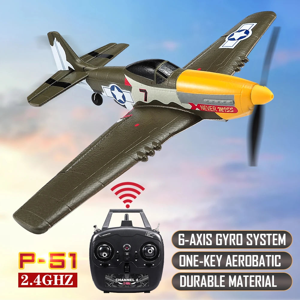 RC Plane P51 Mustang 2.4G Radio EPP Foam 4CH 6 Axis 410MM Wingspan RC Fighter One Key Aerobatic RTF Aircraft Toys