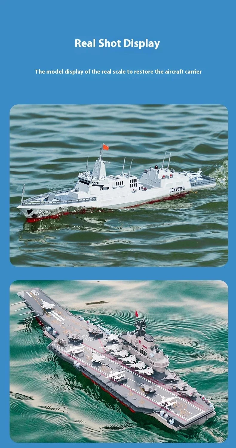60CM Large RC Ship Simulation Destroyer Model Summer Water Spray Outdoor Toy For Kid Long Range Remote Control Ship Boy Gift