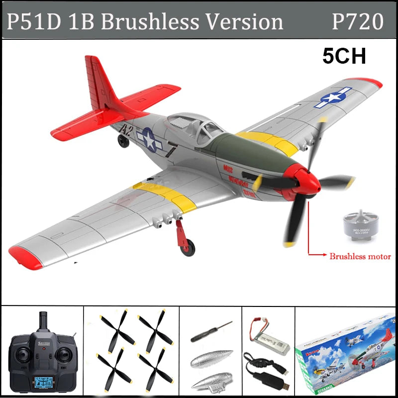 RC Plane 5CH 3D/6G Fixed-wing RC Airplane 2.4GHz P51D Mustang RTF for Adults Beginners Easy to Fly Removable Brushless Fighter