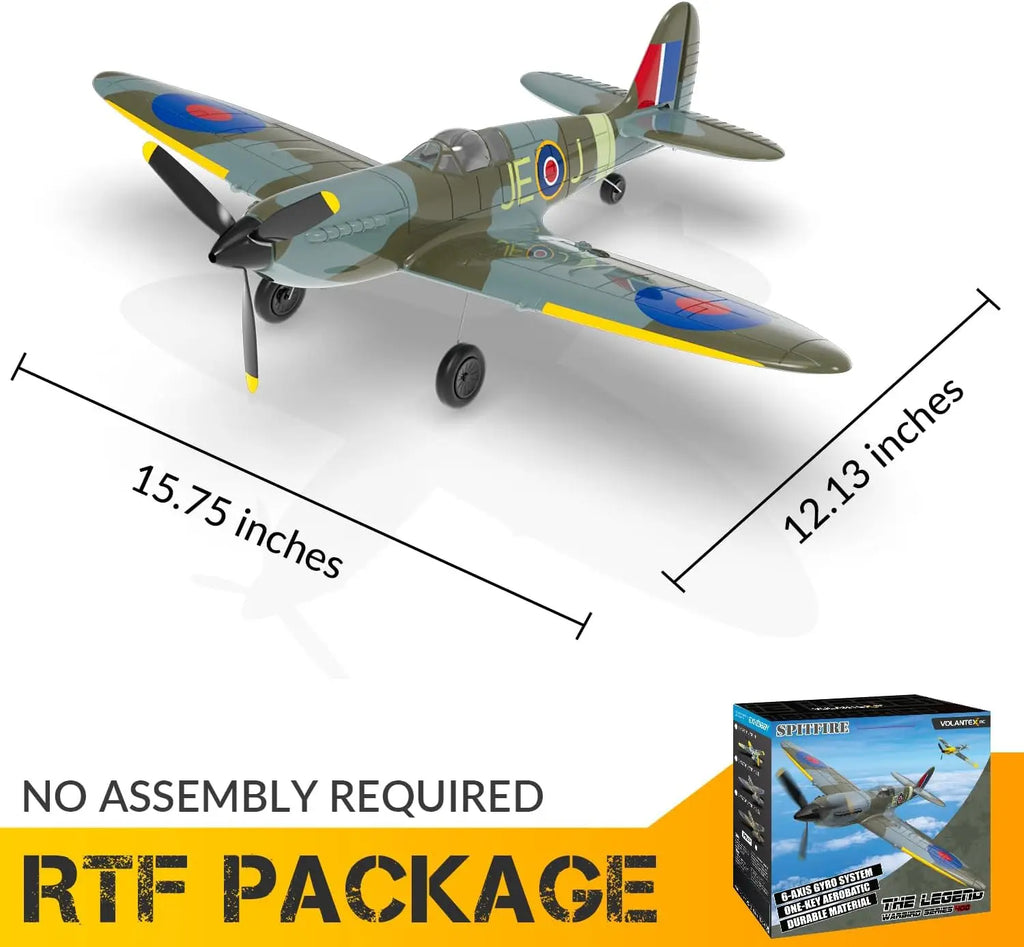 VOLANTEXRC Spitfire RC Plane - 4CH with Gyro, 3 Modes, 2 Batteries, 656ft Range, Ready to Fly for Beginners & Adults