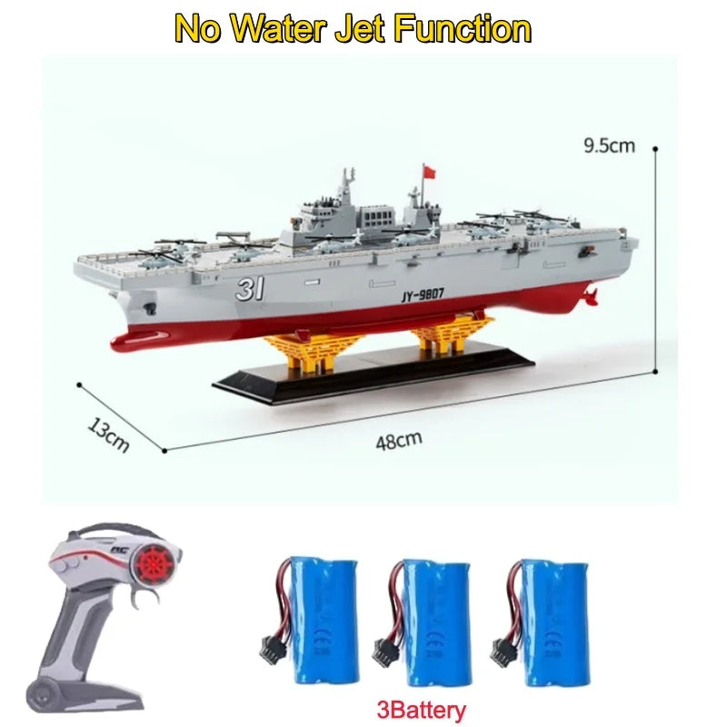 60CM Large RC Ship Simulation Destroyer Model Summer Water Spray Outdoor Toy For Kid Long Range Remote Control Ship Boy Gift