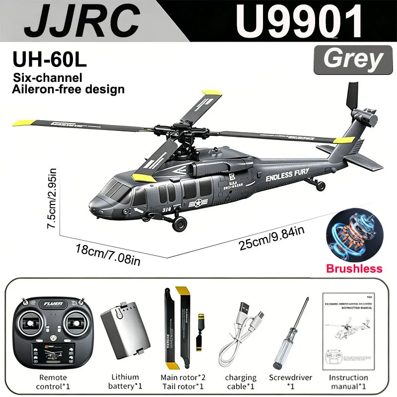 JJRC 6CH RC Helicopter UH-60L 6 Axes Aileron-free Design Fighter Jet With Brushless Motor One Key Takeoff 3D Roll Airlane Toy