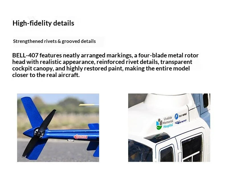 New Bell 407 Rc Helicopter Flywing 470 Scale Brushless RC Plane 4 Propellers 10CH With 4S 5000mAh RC Airplane Model Adults Gifts