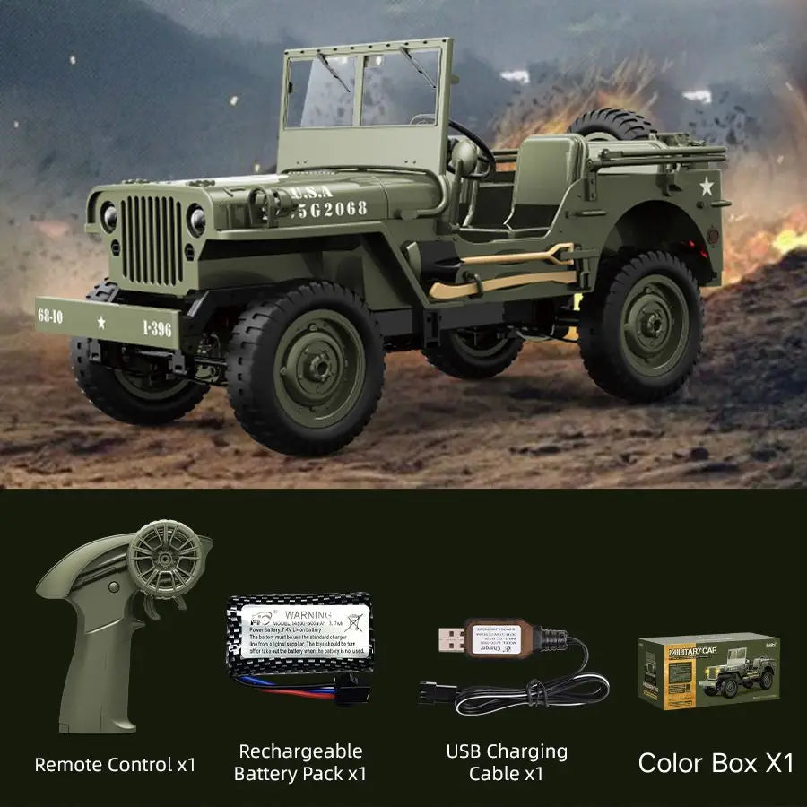 JJRC C8815 Rc car 1941 JEEP WILLYS 2.4g 4wd RTR Crawler climbing scale military truck off-road vehicle toy gift for children.