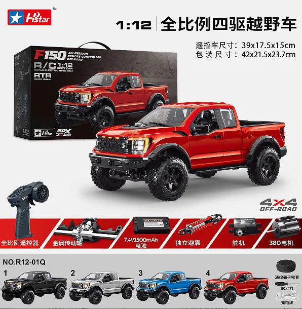 New Raptor F150 1/12 Rc Car Hongxing Simulation Rc Crawler Full Scale 4wd Off-Road Climbing Pickup Truck Model Boy Toy Gift