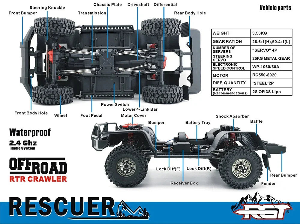 RGT EX86190 RC Cars Off-Road Vehicle: Rescuer 1/10 4WD Simulated Climbing Car LC76 Electric RC Model - Great Gift for Children