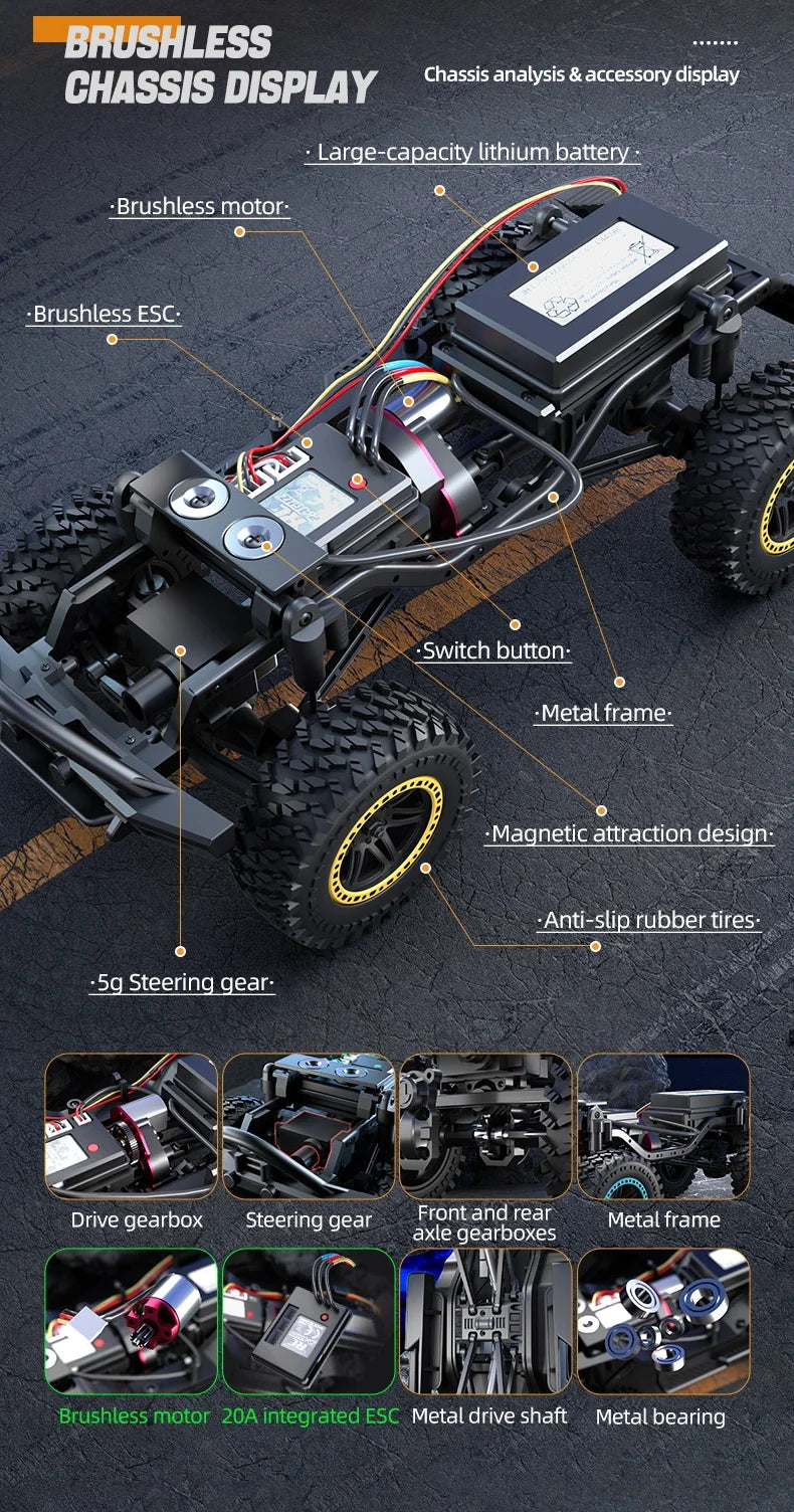 RC Climbing Car 1:20 4WD with LED Light 2.4G 20KM/H High Speed RC Climbing Vehicle Toy Gifts for Boys Girls Kids RC Stunt Car