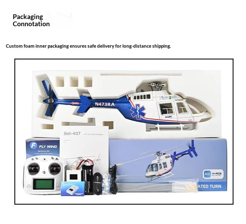 New Bell 407 Rc Helicopter Flywing 470 Scale Brushless RC Plane 4 Propellers 10CH With 4S 5000mAh RC Airplane Model Adults Gifts