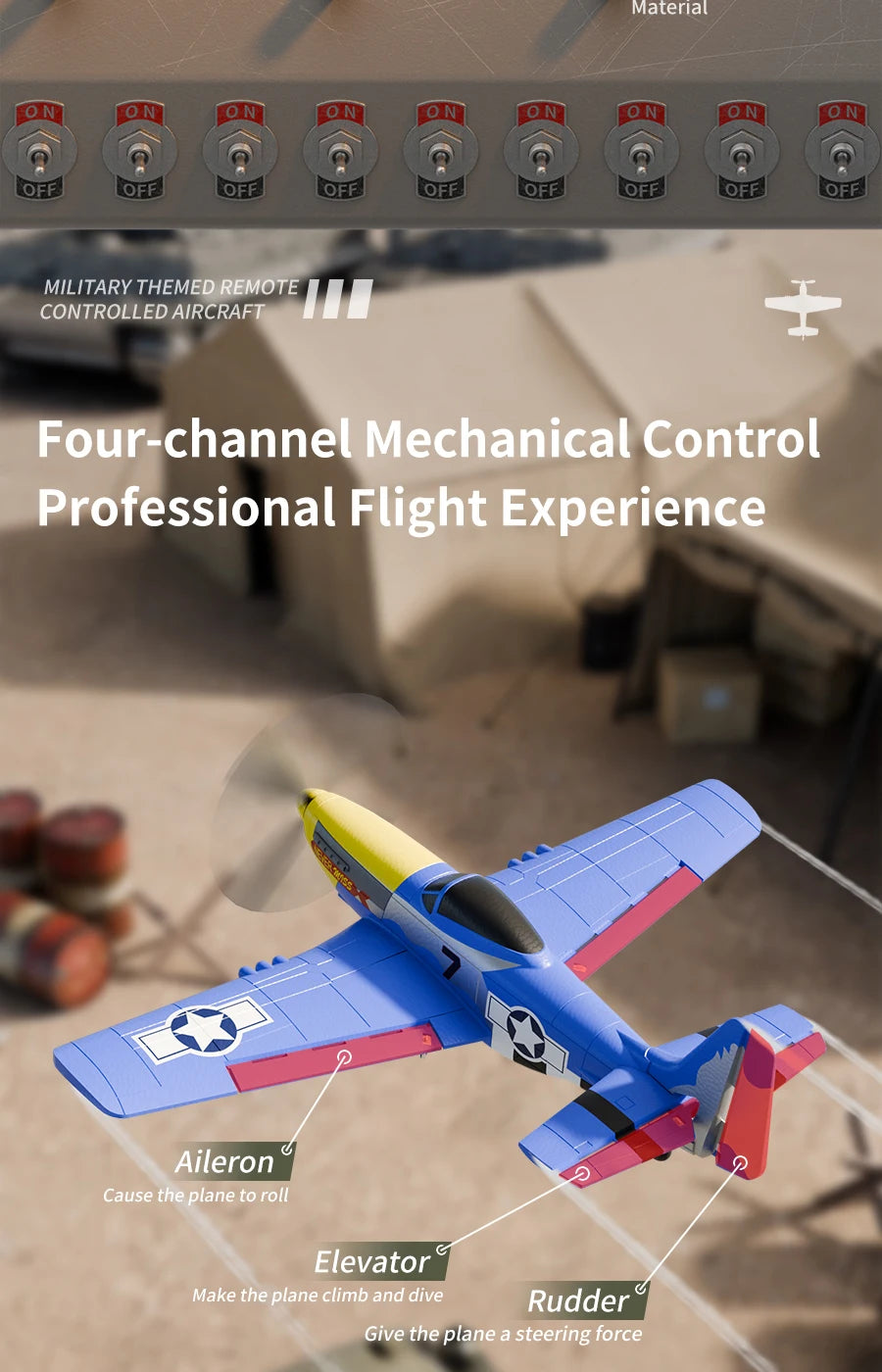 P51 Mustang RC Plane 2.4G 4CH 6 Axis EPP Foam 410MM Fixed Wingspan One Key Aerobatic RC Fighters Glider Toys Gifts