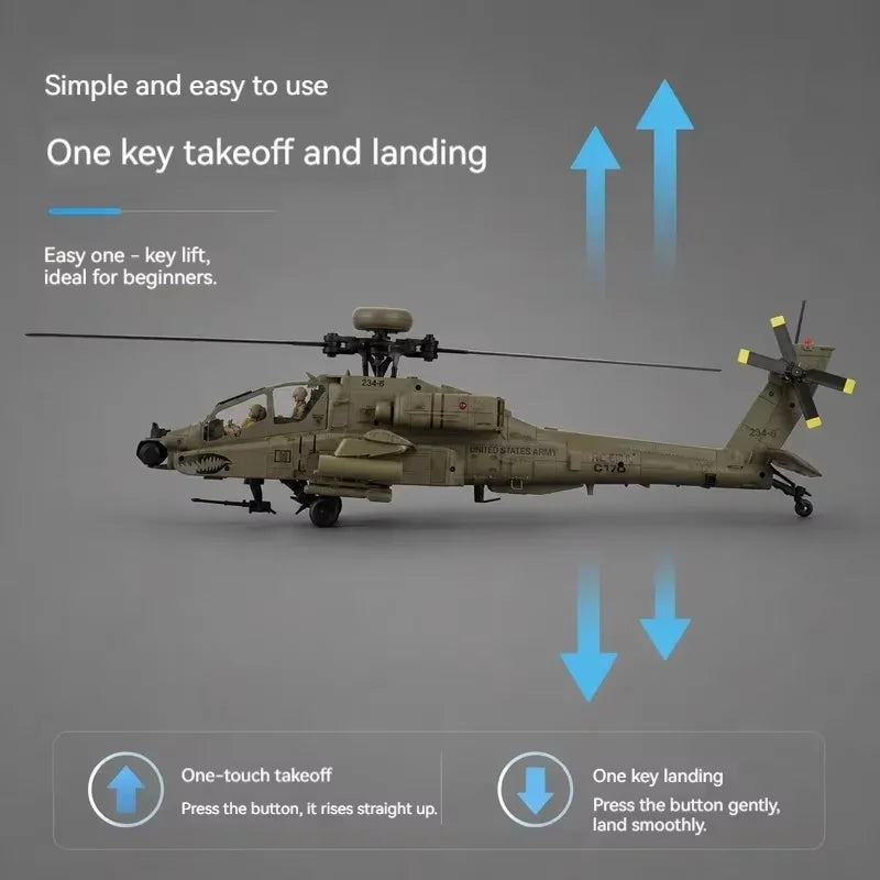 RC Helicopter C170 1:48 RC ERA Apache Remote Control Armed Helicopter Optical Flow Positioning 6CH Brushless Aircraft Model Toy
