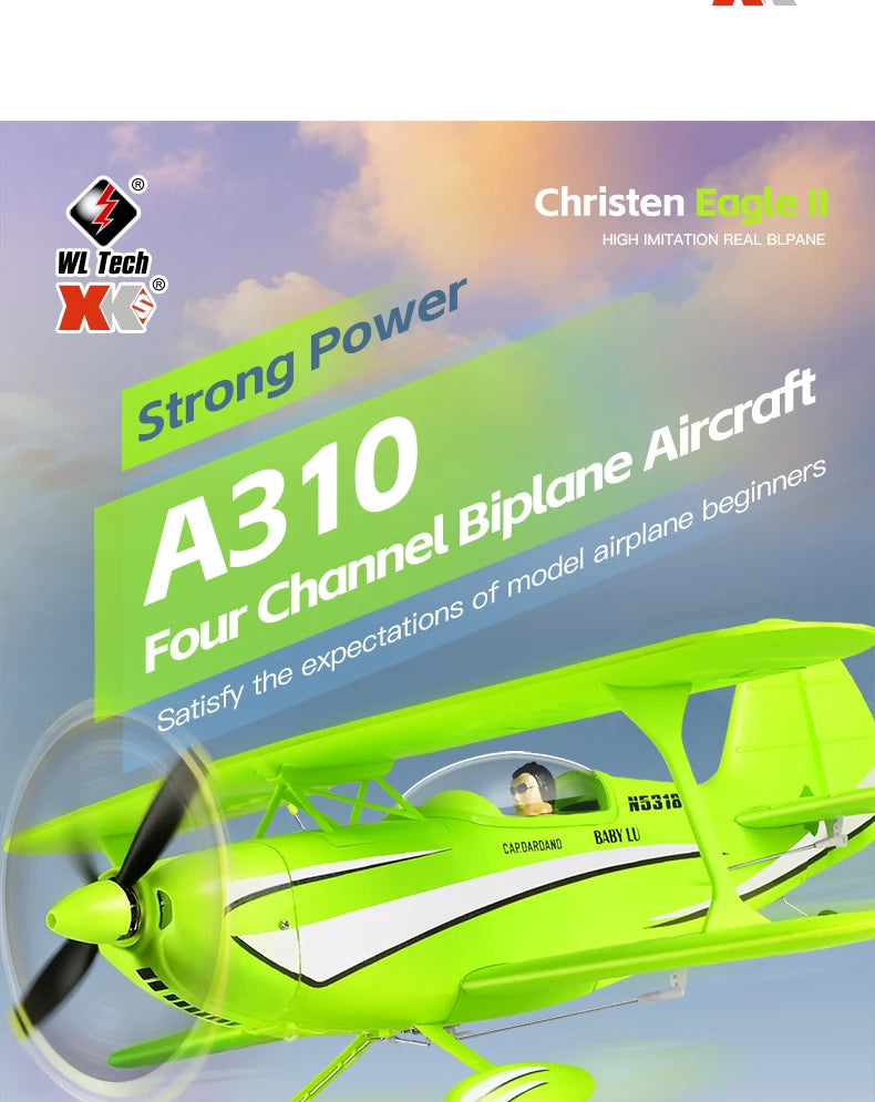 New 2026 WLtoys RC Airplane Brushless Motor 3D/6G with Gyroscope Biplane Four-Channel Plane Boy's Gift A310
