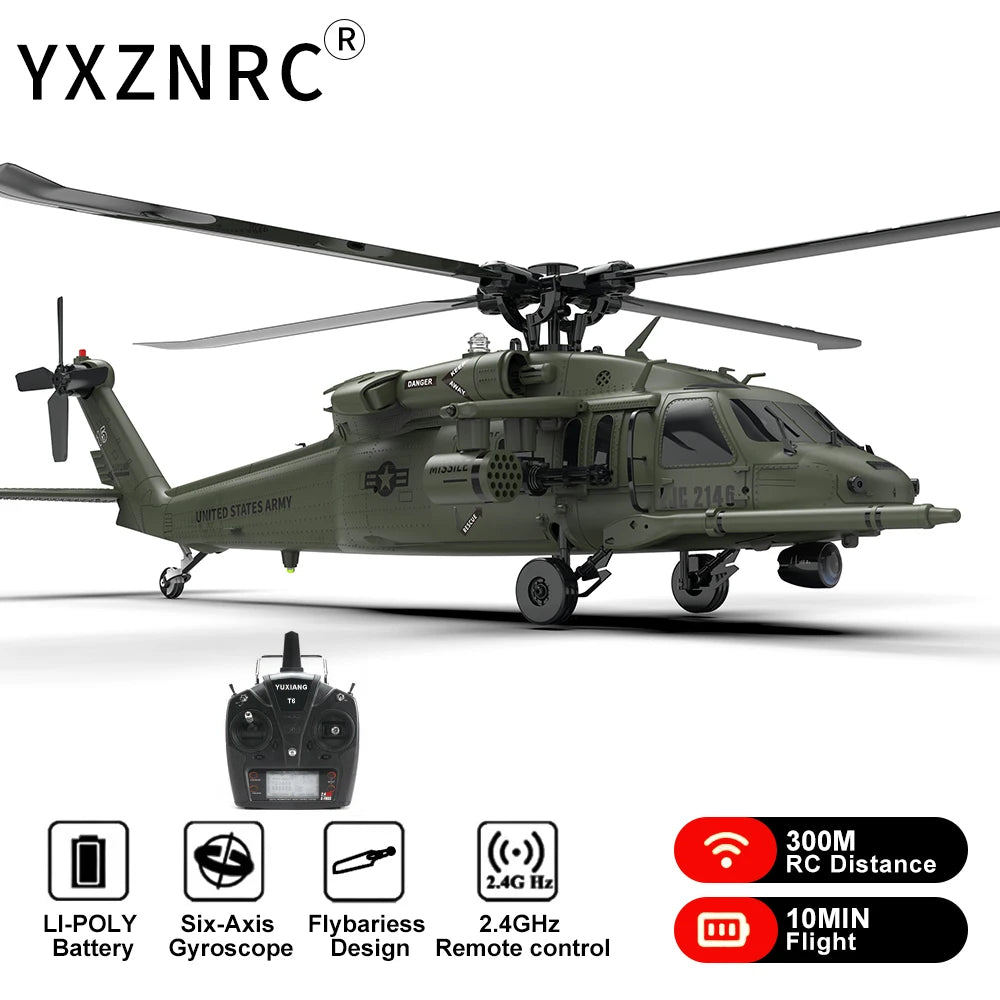 YXZNRC UH60 Black Hawk RC Helicopter with 6-axis Gyro 2.4G 6CH 1:47 Scale Flybarless 3D Stunt Remote Control Helicopter
