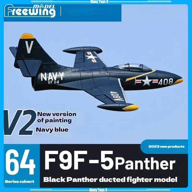 Freewing 64mm F9f-5 V2 Black Panther Edition Electric Channel Fighter Model Aircraft Rc Plane Toy Gift