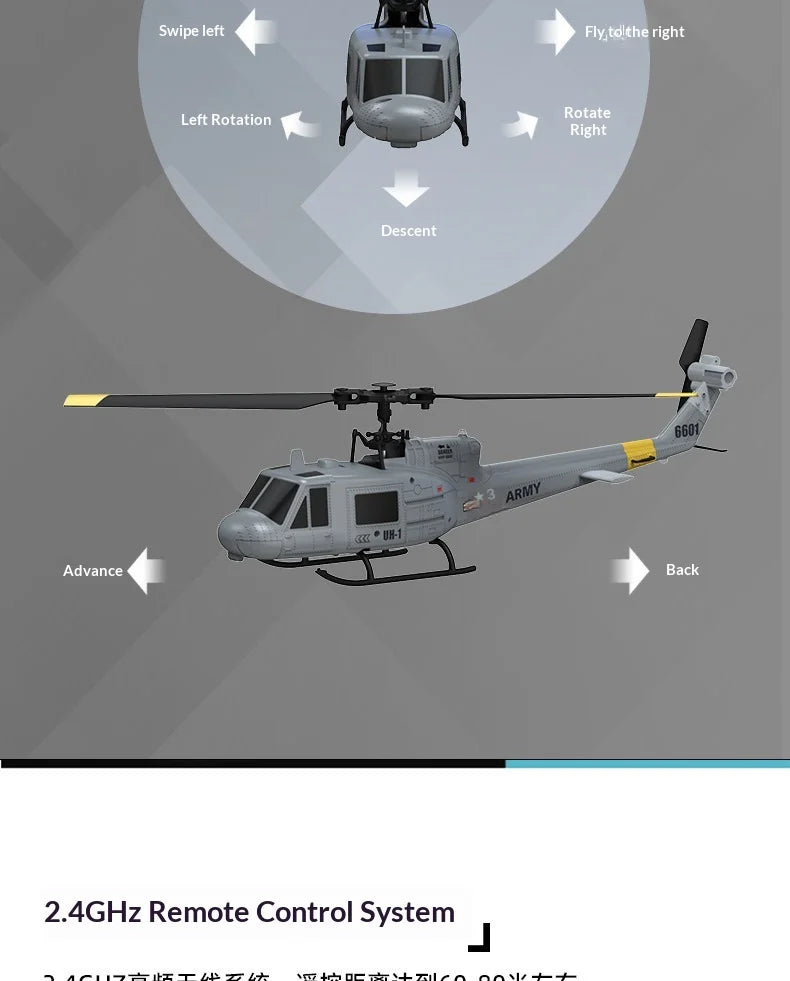 RC UH-1 Huey Helicopter, 4-Channel, Optical Flow Positioning, Altitude Hold, Easy One-Key Flight for Beginners