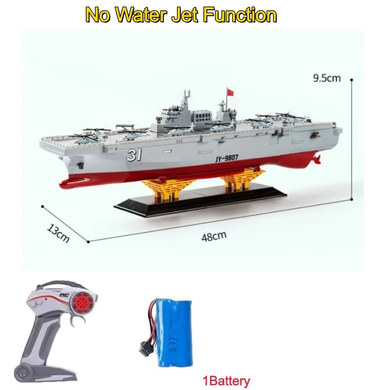 60CM Large RC Ship Simulation Destroyer Model Summer Water Spray Outdoor Toy For Kid Long Range Remote Control Ship Boy Gift