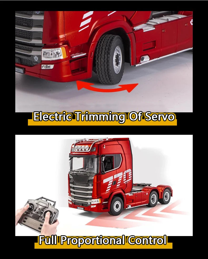 HUINA 1/18 19CH RC Truck 1501 770S Scania Alloy Tractor 2.4G Remote Control Engineering Trailer Truck with Light and Sound Toys