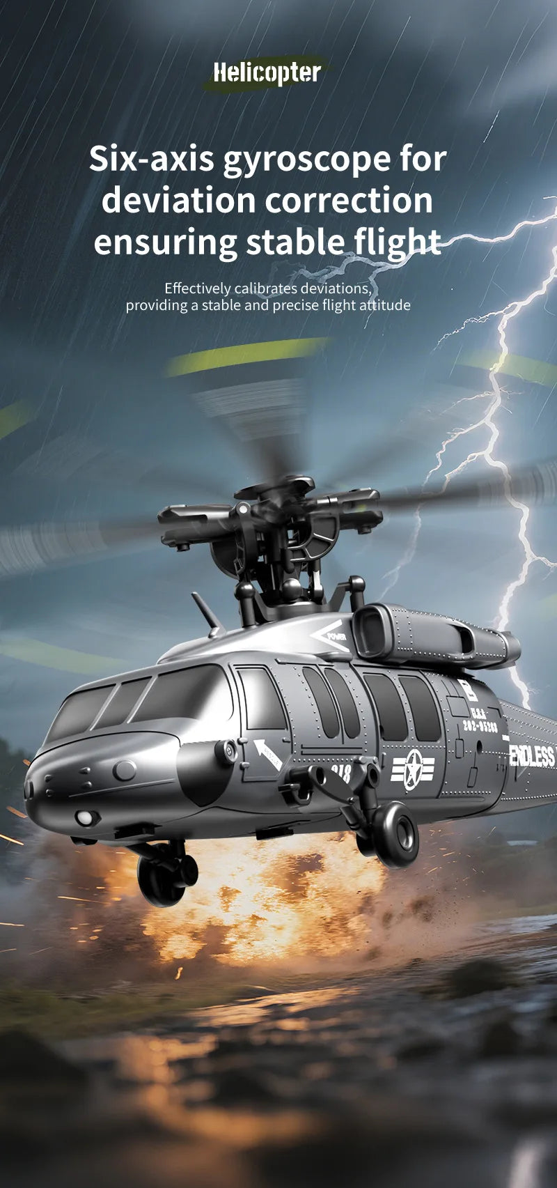 JJRC 6CH RC Helicopter UH-60L 6 Axes Aileron-free Design Fighter Jet With Brushless Motor One Key Takeoff 3D Roll Airlane Toy