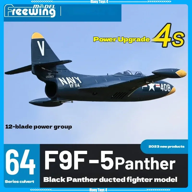 Freewing 64mm F9f-5 V2 Black Panther Edition Electric Channel Fighter Model Aircraft Rc Plane Toy Gift