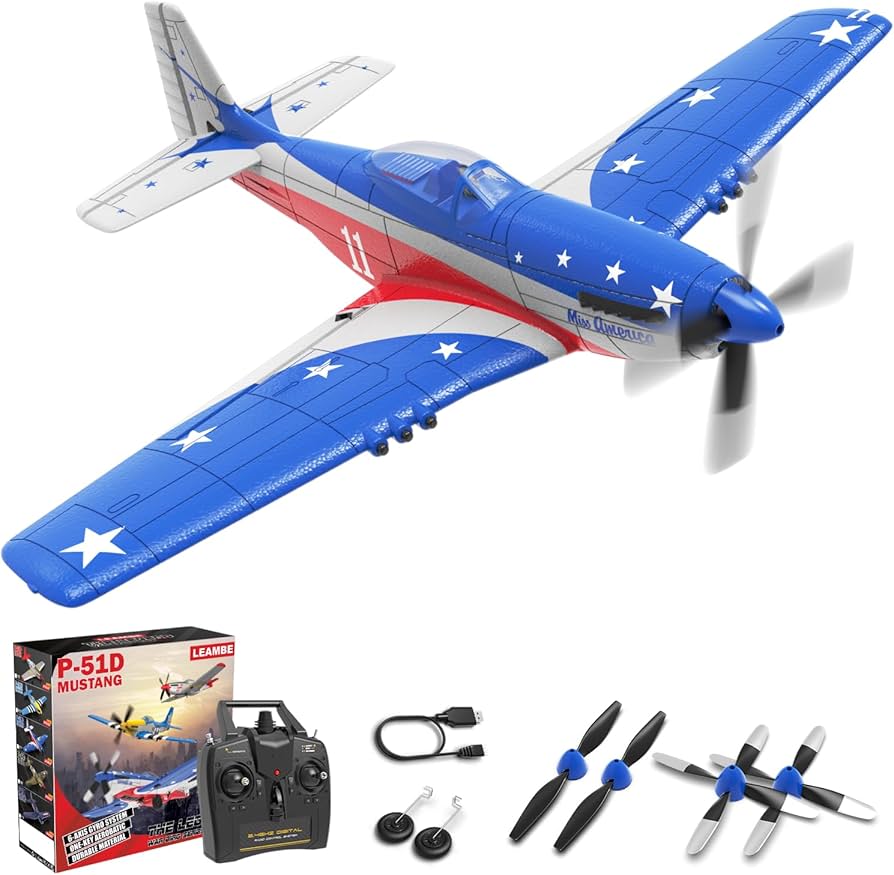 RC Plane 5CH 3D/6G Fixed-wing RC Airplane 2.4GHz P51D Mustang RTF for Adults Beginners Easy to Fly Removable Brushless Fighter